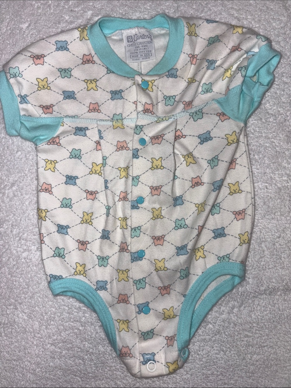 Carter's 90’s Pastel Animal Print One-Piece with Aqua Trim gender neutral 0/6m